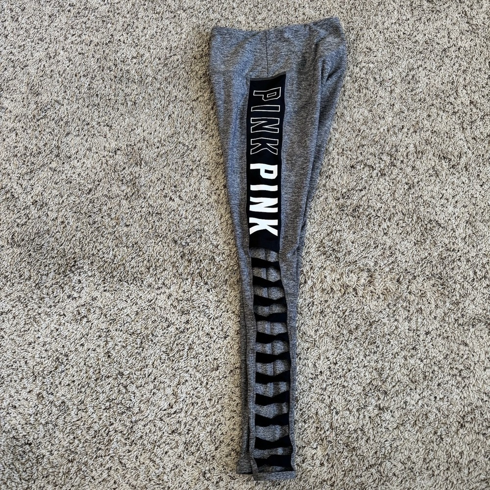 PINK Victoria's Secret Ultimate Leggings XS Gray Logo Lattice Athleisure